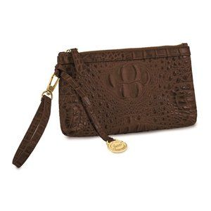 Brown Top Grain Leather Croc Texture RFID Brown Clutch Purse Handbag crossbody